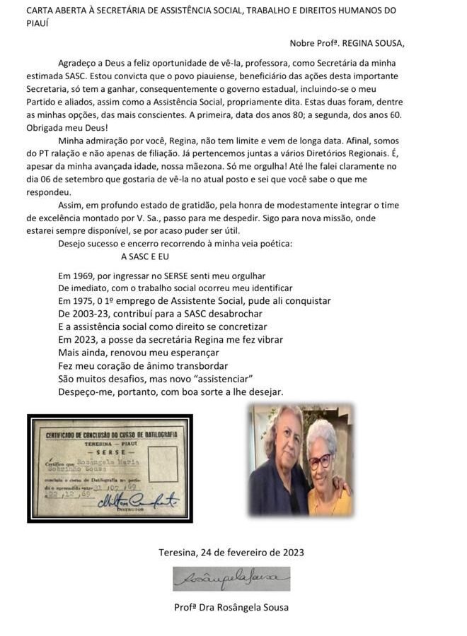Carta Aberta a Regina Sousa